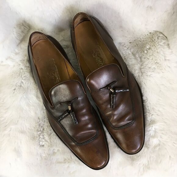 Salvatore Ferragamo Almond Toe Leather Braided Tassel Slip-On Loafer Brown 10.5 main image 7